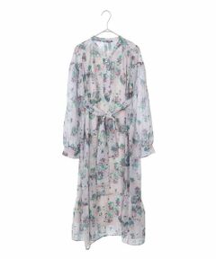 HIROKO BIS GRANDE / ヒロコビス グランデ ロング・マキシ丈ワンピース | 【大きいサイズ/ボウタイ付き】フラワープリントエアリーワンピース