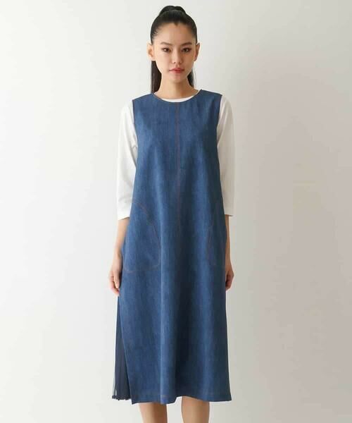 HIROKO BIS GRANDE / ヒロコビス グランデ ロング・マキシ丈スカート | 【大きいサイズ】サイドプリーツデニム風ジャンパースカート /洗える | 詳細7