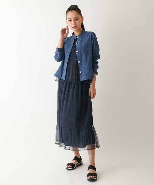 HIROKO BIS GRANDE / ヒロコビス グランデ セットアップ | 【大きいサイズ】デニム風ステッチデザインジャケット /洗濯機で洗える | 詳細16