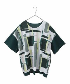 HIROKO BIS GRANDE / ヒロコビス グランデ カットソー | 【大きいサイズ】ブロッキングプリントデザインプルオーバー /洗える