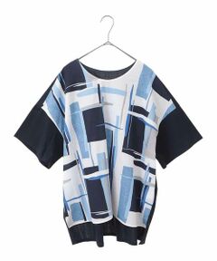 HIROKO BIS GRANDE / ヒロコビス グランデ カットソー | 【大きいサイズ】ブロッキングプリントデザインプルオーバー /洗える