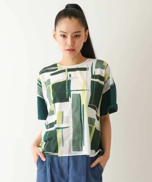 HIROKO BIS GRANDE / ヒロコビス グランデ カットソー | 【大きいサイズ】ブロッキングプリントデザインプルオーバー /洗える | 詳細9