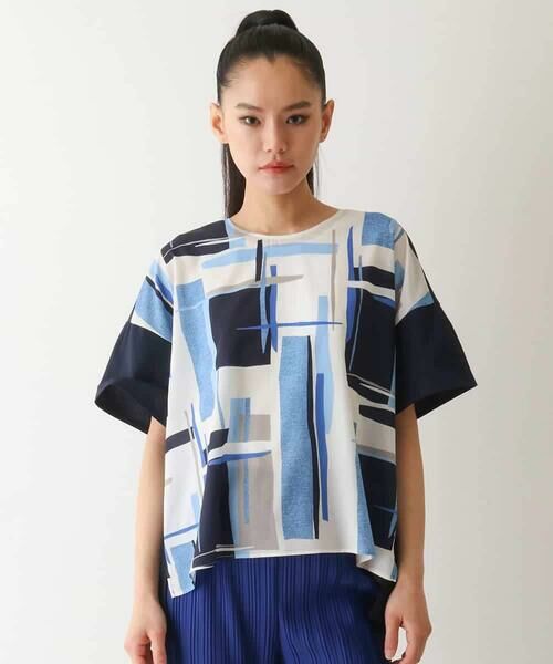 HIROKO BIS GRANDE / ヒロコビス グランデ カットソー | 【大きいサイズ】ブロッキングプリントデザインプルオーバー /洗える | 詳細18