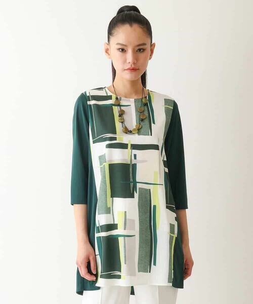 HIROKO BIS GRANDE / ヒロコビス グランデ チュニック | 【大きいサイズ】ブロッキングモチーフデザインチュニック /洗濯機で洗える | 詳細14