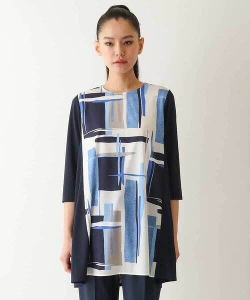 HIROKO BIS GRANDE / ヒロコビス グランデ チュニック | 【大きいサイズ】ブロッキングモチーフデザインチュニック /洗濯機で洗える | 詳細7