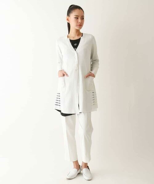 HIROKO BIS GRANDE / ヒロコビス グランデ カーディガン・ボレロ | 【大きいサイズ/接触冷感】シアーボーダーアクセントニットカーディガン /洗える | 詳細12