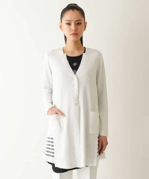 HIROKO BIS GRANDE / ヒロコビス グランデ カーディガン・ボレロ | 【大きいサイズ/接触冷感】シアーボーダーアクセントニットカーディガン /洗える | 詳細8