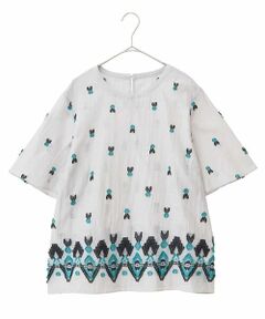 HIROKO BIS GRANDE / ヒロコビス グランデ シャツ・ブラウス | 【大きいサイズ】エスニックモチーフコンパクトブラウス /洗える