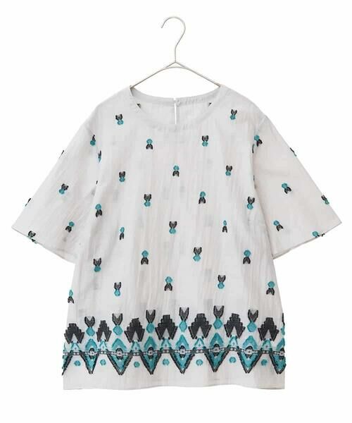 HIROKO BIS GRANDE / ヒロコビス グランデ シャツ・ブラウス | 【大きいサイズ】エスニックモチーフコンパクトブラウス /洗える(ライトグレー)
