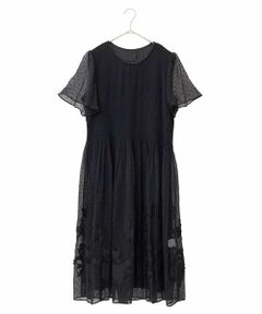 HIROKO BIS GRANDE / ヒロコビス グランデ ロング・マキシ丈ワンピース | 【大きいサイズ】ドットフラワーシャーリング切り替えワンピース