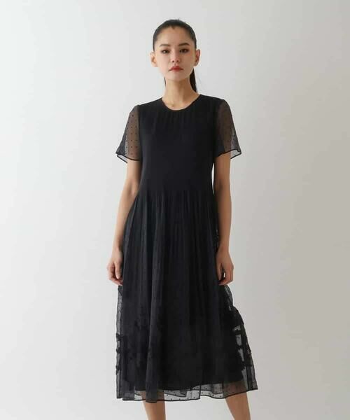 HIROKO BIS GRANDE / ヒロコビス グランデ ロング・マキシ丈ワンピース | 【大きいサイズ】ドットフラワーシャーリング切り替えワンピース | 詳細22