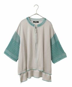 HIROKO BIS GRANDE / ヒロコビス グランデ カーディガン・ボレロ | 【大きいサイズ】ペーパーヤーンジップニットカーディガン /洗える