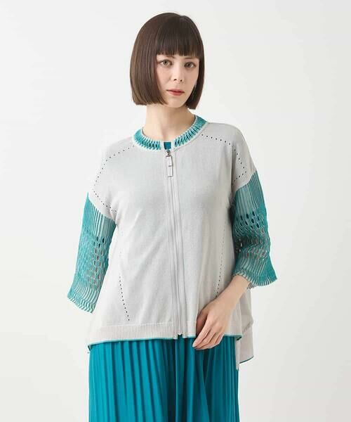 HIROKO BIS GRANDE / ヒロコビス グランデ カーディガン・ボレロ | 【大きいサイズ】ペーパーヤーンジップニットカーディガン /洗える | 詳細1