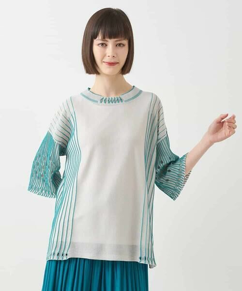 HIROKO BIS GRANDE / ヒロコビス グランデ ニット・セーター | 【大きいサイズ】ペーパーヤーンデザインニットプルオーバー /洗える | 詳細1