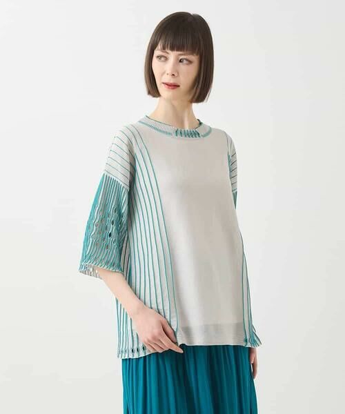 HIROKO BIS GRANDE / ヒロコビス グランデ ニット・セーター | 【大きいサイズ】ペーパーヤーンデザインニットプルオーバー /洗える | 詳細5