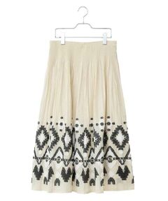 HIROKO BIS GRANDE / ヒロコビス グランデ ロング・マキシ丈スカート | 【大きいサイズ】エスニックモチーフシャーリングスカート /洗える