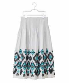 HIROKO BIS GRANDE / ヒロコビス グランデ ロング・マキシ丈スカート | 【大きいサイズ】エスニックモチーフシャーリングスカート /洗える