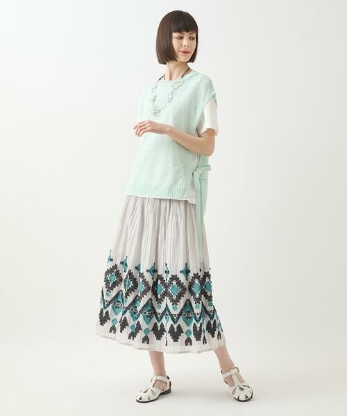 HIROKO BIS GRANDE / ヒロコビス グランデ ロング・マキシ丈スカート | 【大きいサイズ】エスニックモチーフシャーリングスカート /洗える | 詳細20