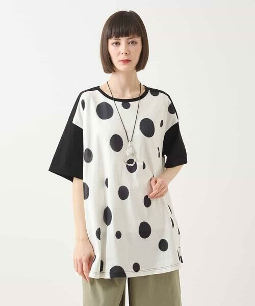 HIROKO BIS GRANDE / ヒロコビス グランデ チュニック | 【大きいサイズ】モノトーンジャカードデザインチュニックカットソー /洗える | 詳細2