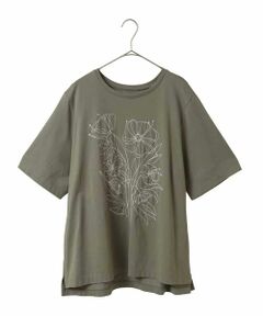 HIROKO BIS GRANDE / ヒロコビス グランデ カットソー | 【大きいサイズ】ステッチ刺繍デザインTシャツ /洗える