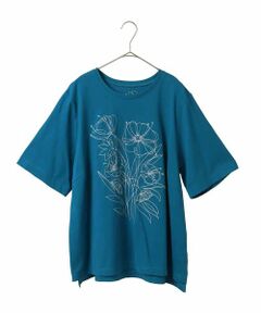 HIROKO BIS GRANDE / ヒロコビス グランデ カットソー | 【大きいサイズ】ステッチ刺繍デザインTシャツ /洗える