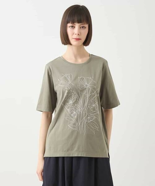 HIROKO BIS GRANDE / ヒロコビス グランデ カットソー | 【大きいサイズ】ステッチ刺繍デザインTシャツ /洗える | 詳細1