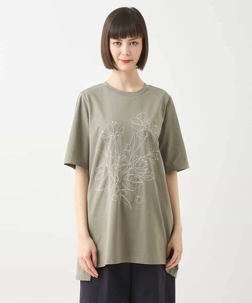 HIROKO BIS GRANDE / ヒロコビス グランデ チュニック | 【大きいサイズ】ステッチ刺繍デザインチュニックTシャツ /洗える | 詳細1