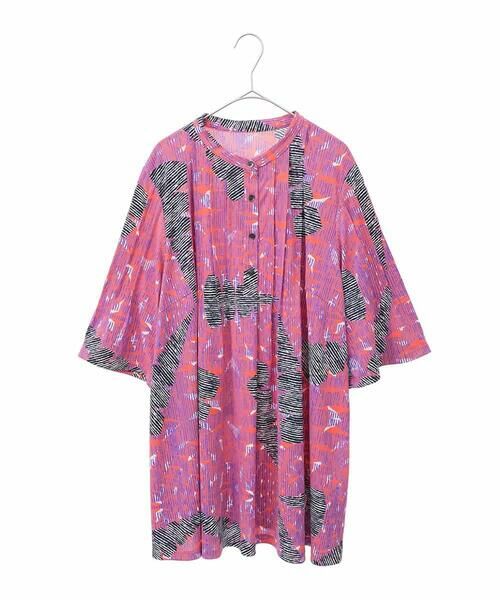 HIROKO BIS GRANDE / ヒロコビス グランデ チュニック | 【大きいサイズ】デジタルパターンチュニックブラウス /洗える(レッド)