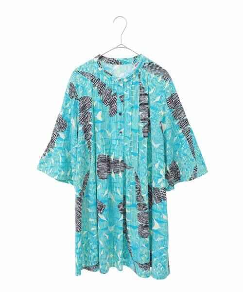 HIROKO BIS GRANDE / ヒロコビス グランデ チュニック | 【大きいサイズ】デジタルパターンチュニックブラウス /洗える(ライトブルー)