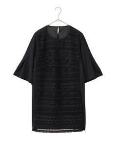 HIROKO BIS GRANDE / ヒロコビス グランデ チュニック | 【大きいサイズ】幾何柄レースチュニックブラウス /洗える