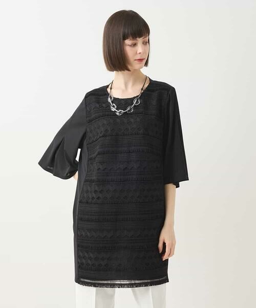 HIROKO BIS GRANDE / ヒロコビス グランデ チュニック | 【大きいサイズ】幾何柄レースチュニックブラウス /洗える | 詳細10
