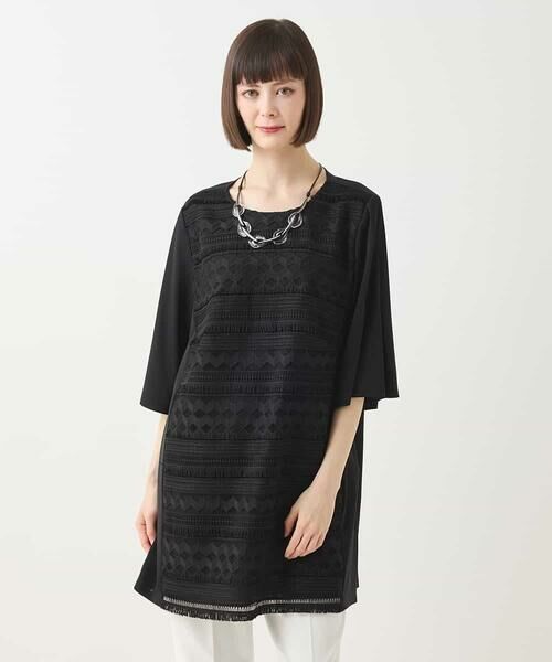 HIROKO BIS GRANDE / ヒロコビス グランデ チュニック | 【大きいサイズ】幾何柄レースチュニックブラウス /洗える | 詳細7