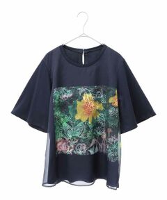 HIROKO BIS GRANDE / ヒロコビス グランデ カットソー | 【大きいサイズ】Busy ButterflyプリントレイヤードTシャツ /洗える