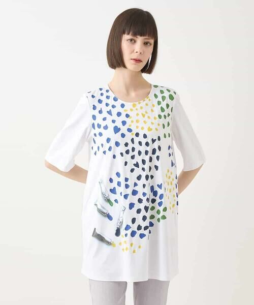 HIROKO BIS GRANDE / ヒロコビス グランデ チュニック | 【大きいサイズ】Happy Dots 配色プリントAラインチュニック /洗える | 詳細10