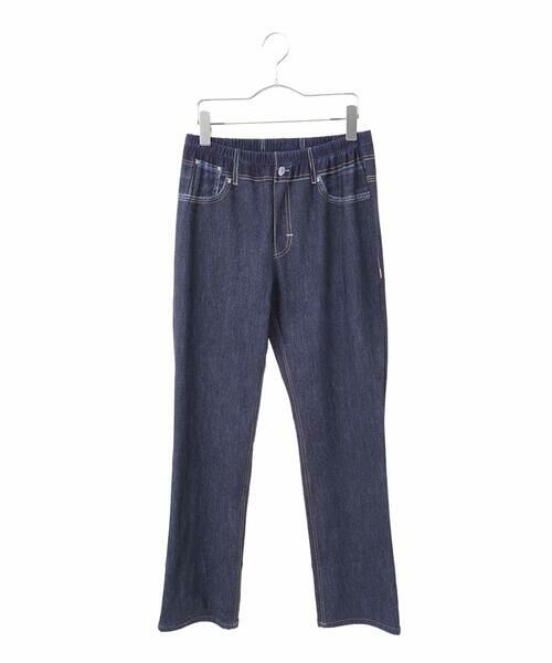 HIROKO BIS GRANDE / ヒロコビス グランデ チノ・ワークパンツ | 【大きいサイズ】デニムプリントストレッチプルオンパンツ /洗濯機で洗える(ネイビー)