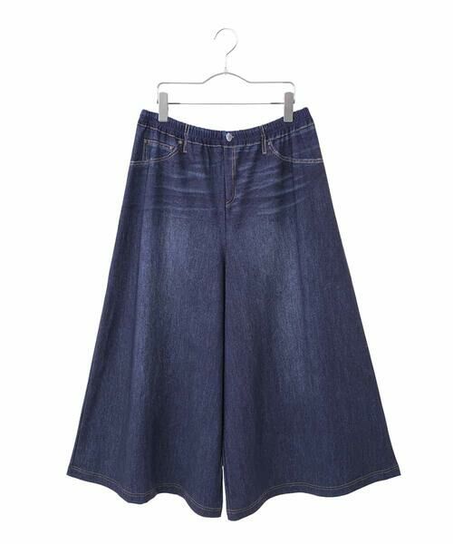 HIROKO BIS GRANDE / ヒロコビス グランデ その他パンツ | 【大きいサイズ】デニムプリントストレッチガウチョパンツ /洗濯機で洗える(ネイビー)