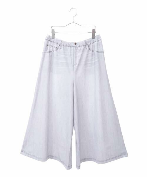 HIROKO BIS GRANDE / ヒロコビス グランデ その他パンツ | 【大きいサイズ】デニムプリントストレッチガウチョパンツ /洗濯機で洗える(ライトグレー)