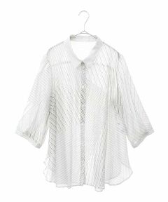 HIROKO BIS GRANDE / ヒロコビス グランデ シャツ・ブラウス | 【大きいサイズ】シアーストライプブラウス /洗える