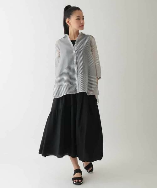 HIROKO BIS GRANDE / ヒロコビス グランデ シャツ・ブラウス | 【大きいサイズ】シアーストライプブラウス /洗える | 詳細10