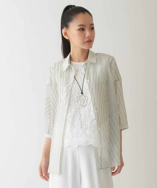 HIROKO BIS GRANDE / ヒロコビス グランデ シャツ・ブラウス | 【大きいサイズ】シアーストライプブラウス /洗える | 詳細12