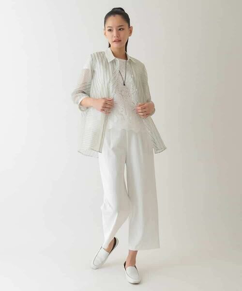 HIROKO BIS GRANDE / ヒロコビス グランデ シャツ・ブラウス | 【大きいサイズ】シアーストライプブラウス /洗える | 詳細14