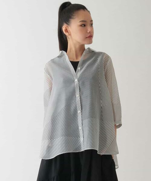 HIROKO BIS GRANDE / ヒロコビス グランデ シャツ・ブラウス | 【大きいサイズ】シアーストライプブラウス /洗える | 詳細6