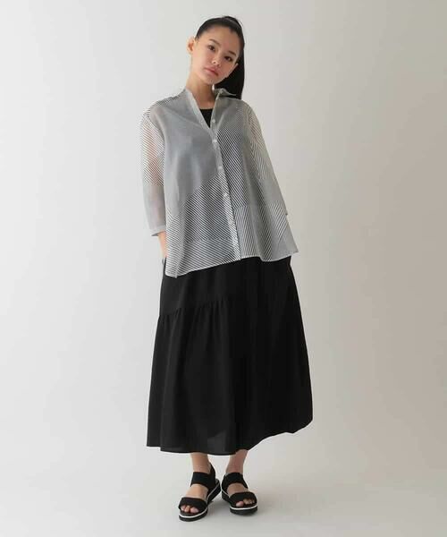 HIROKO BIS GRANDE / ヒロコビス グランデ シャツ・ブラウス | 【大きいサイズ】シアーストライプブラウス /洗える | 詳細8