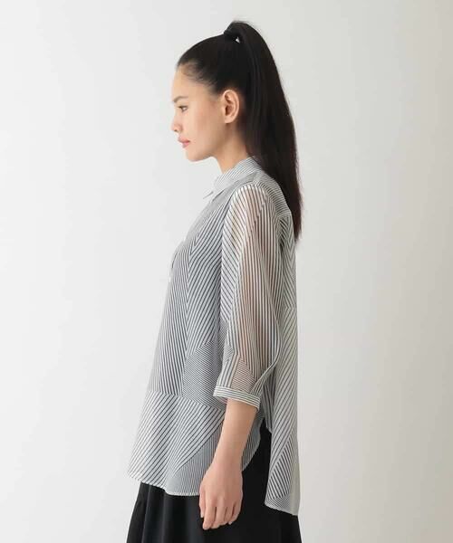 HIROKO BIS GRANDE / ヒロコビス グランデ シャツ・ブラウス | 【大きいサイズ】シアーストライプブラウス /洗える | 詳細9