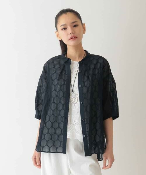 HIROKO BIS GRANDE / ヒロコビス グランデ シャツ・ブラウス | 【大きいサイズ】ドットシアーショートスリーブシャツ /洗える | 詳細17