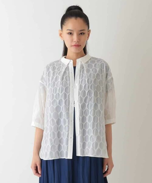 HIROKO BIS GRANDE / ヒロコビス グランデ シャツ・ブラウス | 【大きいサイズ】ドットシアーショートスリーブシャツ /洗える | 詳細6
