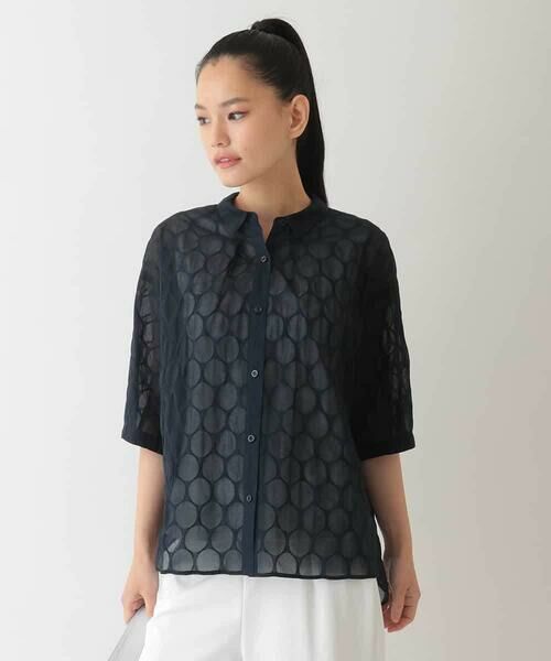 HIROKO BIS GRANDE / ヒロコビス グランデ シャツ・ブラウス | 【大きいサイズ】ドットシアーショートスリーブシャツ /洗える | 詳細7