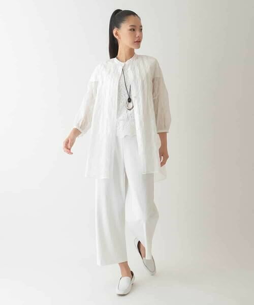 HIROKO BIS GRANDE / ヒロコビス グランデ シャツ・ブラウス | 【大きいサイズ】ドットシアータックロングシャツ /洗える | 詳細18