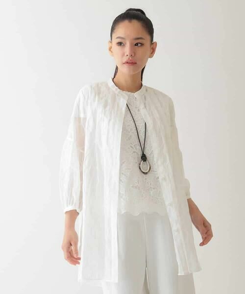 HIROKO BIS GRANDE / ヒロコビス グランデ シャツ・ブラウス | 【大きいサイズ】ドットシアータックロングシャツ /洗える | 詳細6