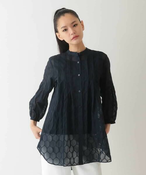 HIROKO BIS GRANDE / ヒロコビス グランデ シャツ・ブラウス | 【大きいサイズ】ドットシアータックロングシャツ /洗える | 詳細7